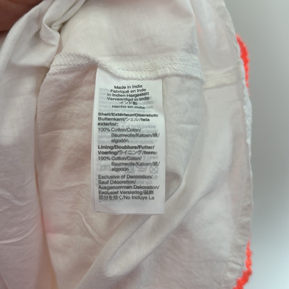 J CREW White & neon Orange Embroidered Cotton Voile Tiered Pom Pom 4 - Picture 7 of 9